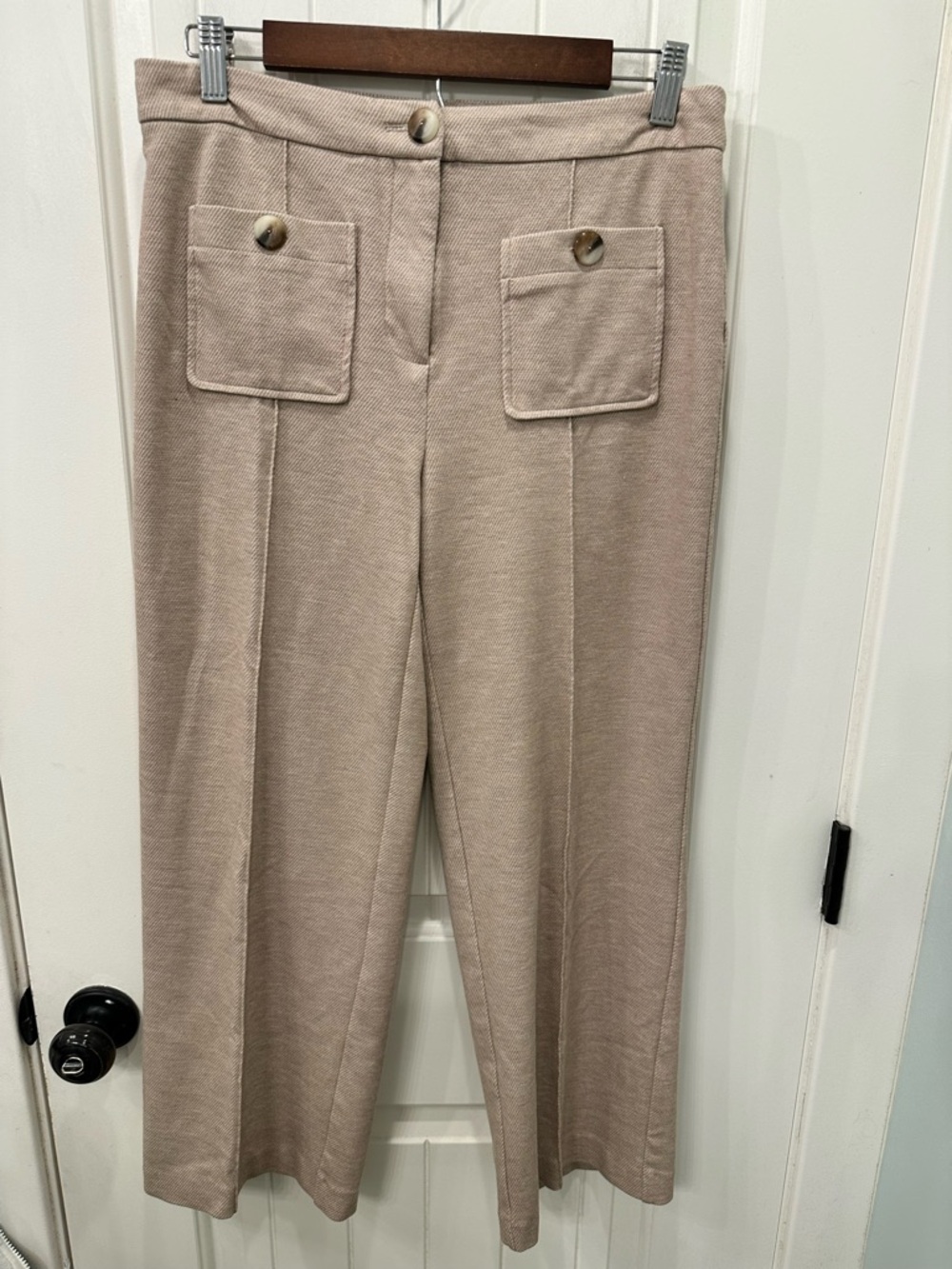 Rachel Zoe Beige Front Patch Pocket High Rise Wide Leg Trousers Pants Medium